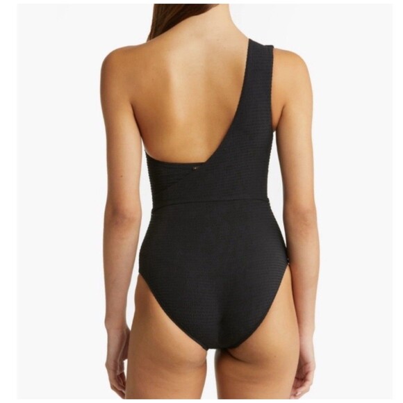 Sea Level Swim Messina Wide Strap Diagonal One Piece Black Swimsuit Sz US 12 New - Picture 2 of 11